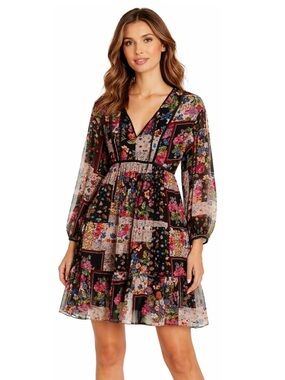 Johnny Was Jade Cruces Patchwork Floral Long Sleeve Dress Size XS